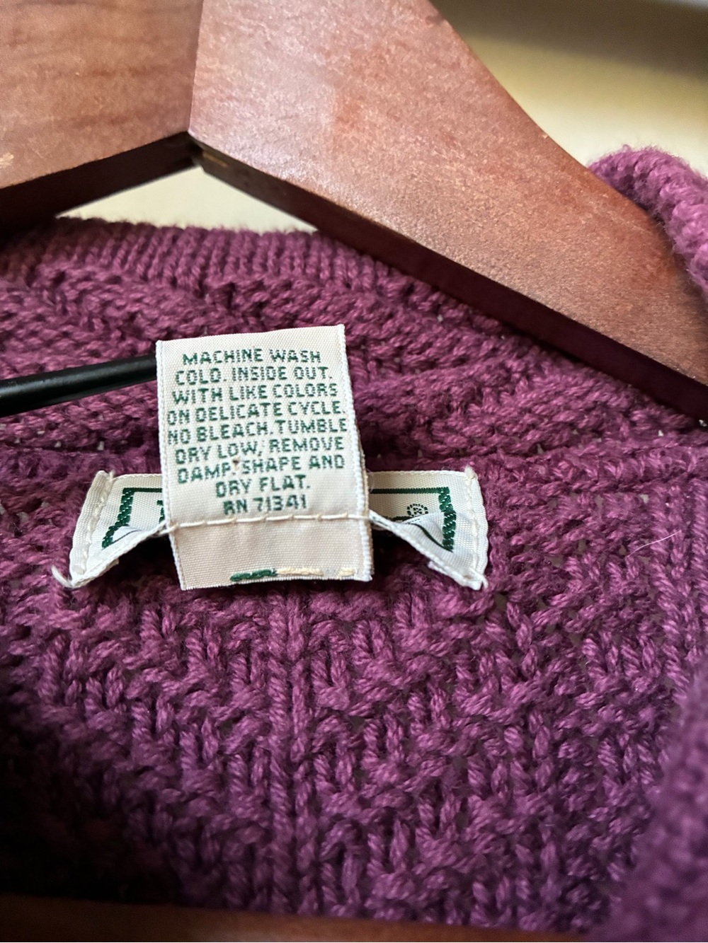 Vintage L.L.Bean 100% Cotton Cable Knit Button Up Cardigan Size S Plum - Picture 5 of 11